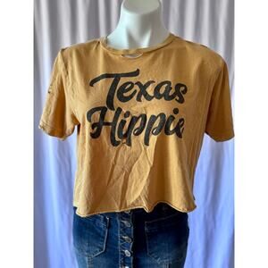 Texas Hippie Crop Top Vintage Distressed Tee SF Originals Mustard Yellow Large